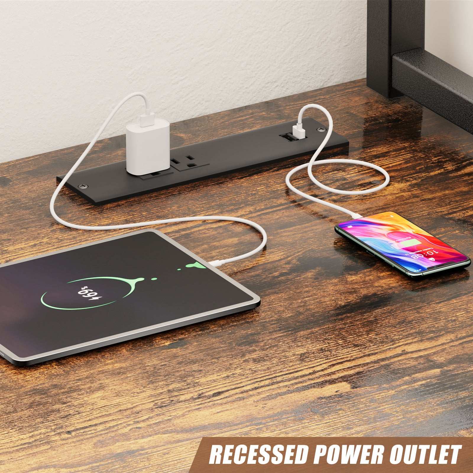 L-Shaped Gaming Desk With Led Lights & Power Outlets