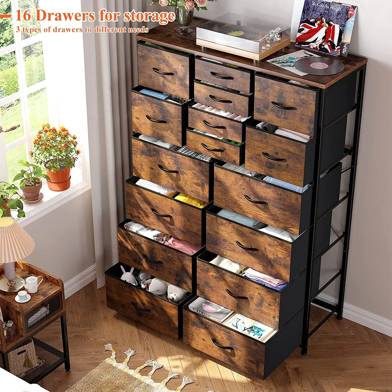 🔥Today's discount is only $32.99-🔥Enhomee Tall Dresser For Bedroom, 16 Deep Drawers Large Dresser, Brown Double Dresser, Chest Of Drawers For Closet, Highboy