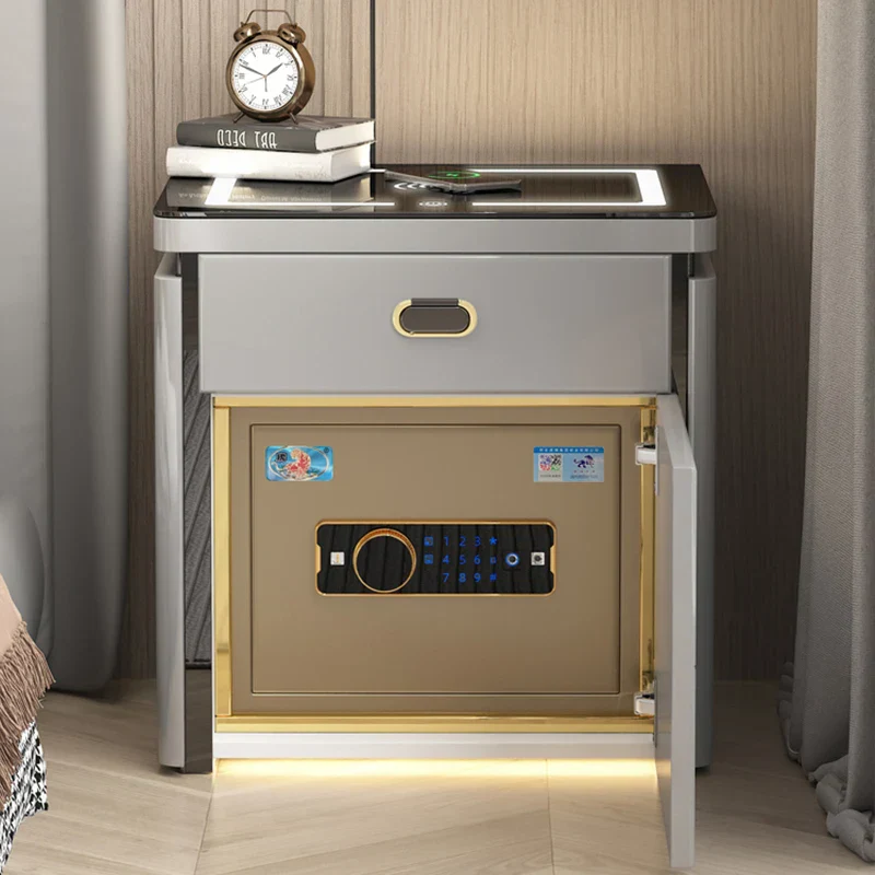 3-Drawer Nightstand with Biometric Safe & LED Lighting