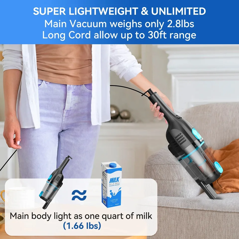 Corded Vacuum Cleaner Stick Vacuum with 19.69Ft Cord 2 in 1 Lightweight Vacuum Cleaner for Hard Floor Pet Hair Cleaning