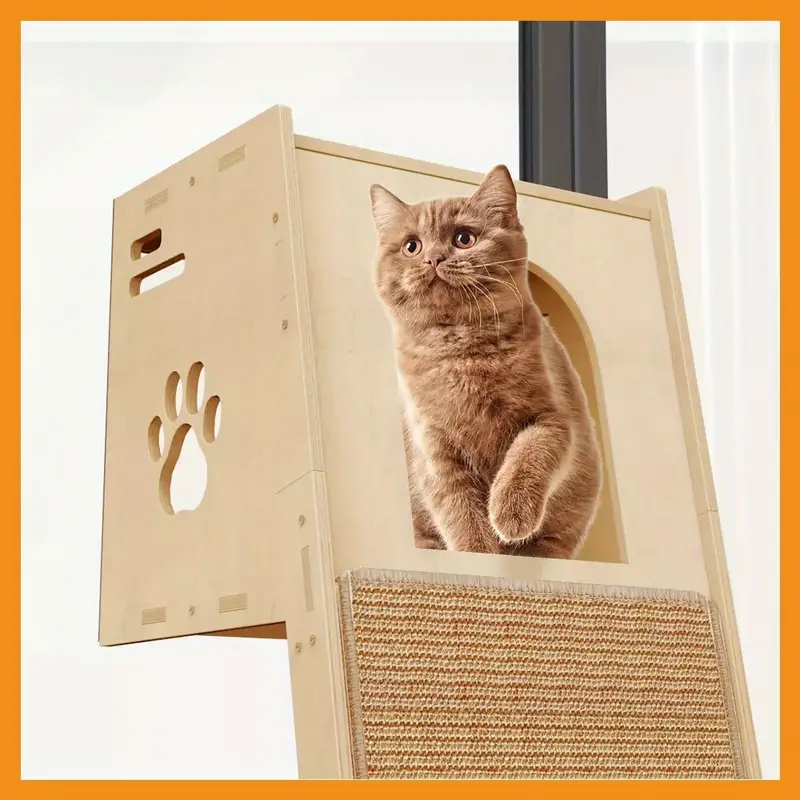 🐱3-in-1 Wooden Cat Apartment - Cat Observation Tower, Climbing Pole, Scratching Board