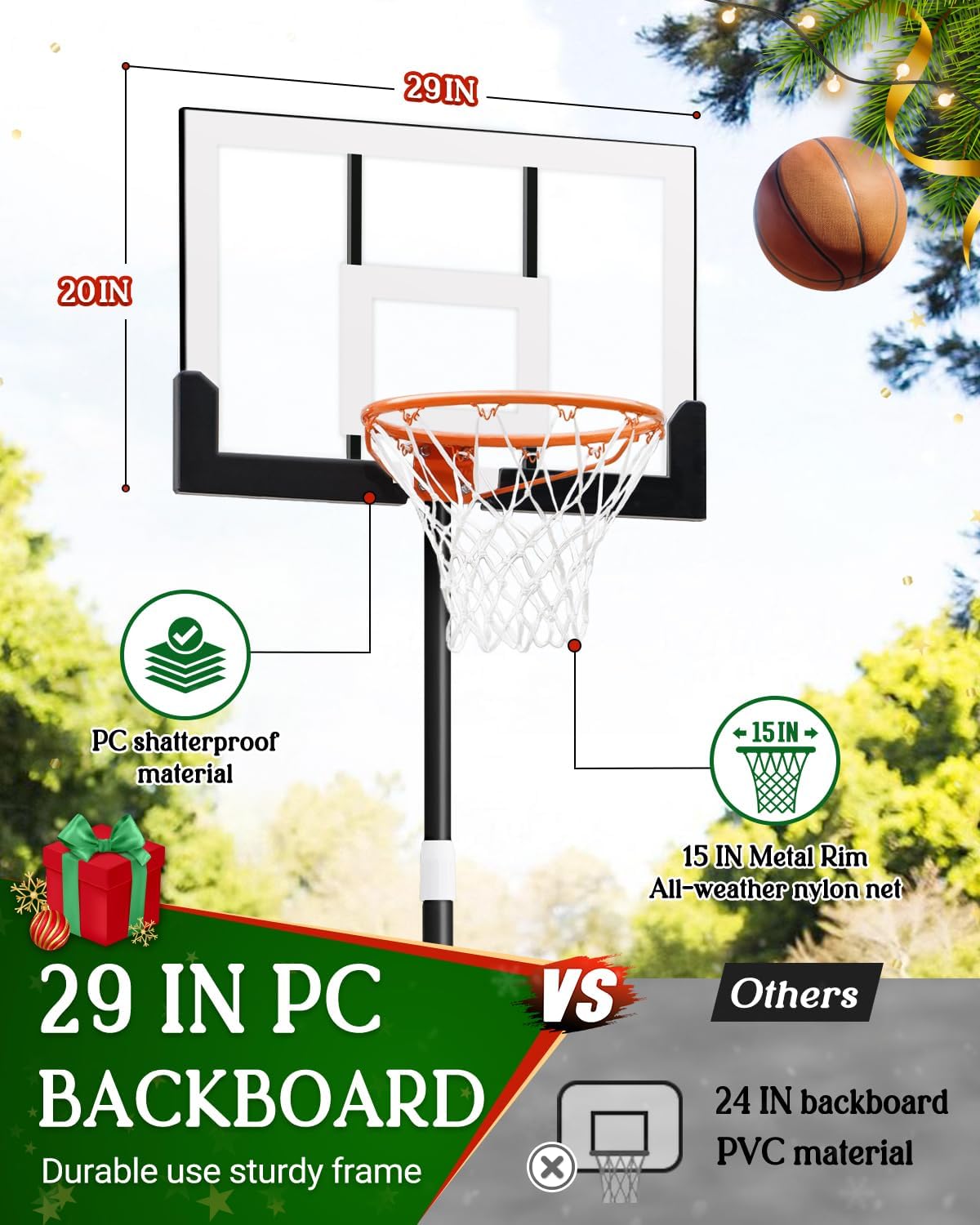 Kids Basketball Hoop Outdoor 3.2-7.2ft Adjustable, Portable Basketball Hoop & Goals for Kids/Teens/Youth in Pool/Backyard/Driveway/Indoor, 29 Inch Shatterproof Backboard and Enlarged Base