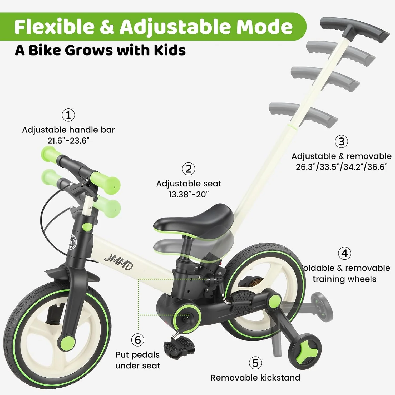 6-in-1 Toddler Bike & Stroller | Foldable Push Bike w/Training Wheels