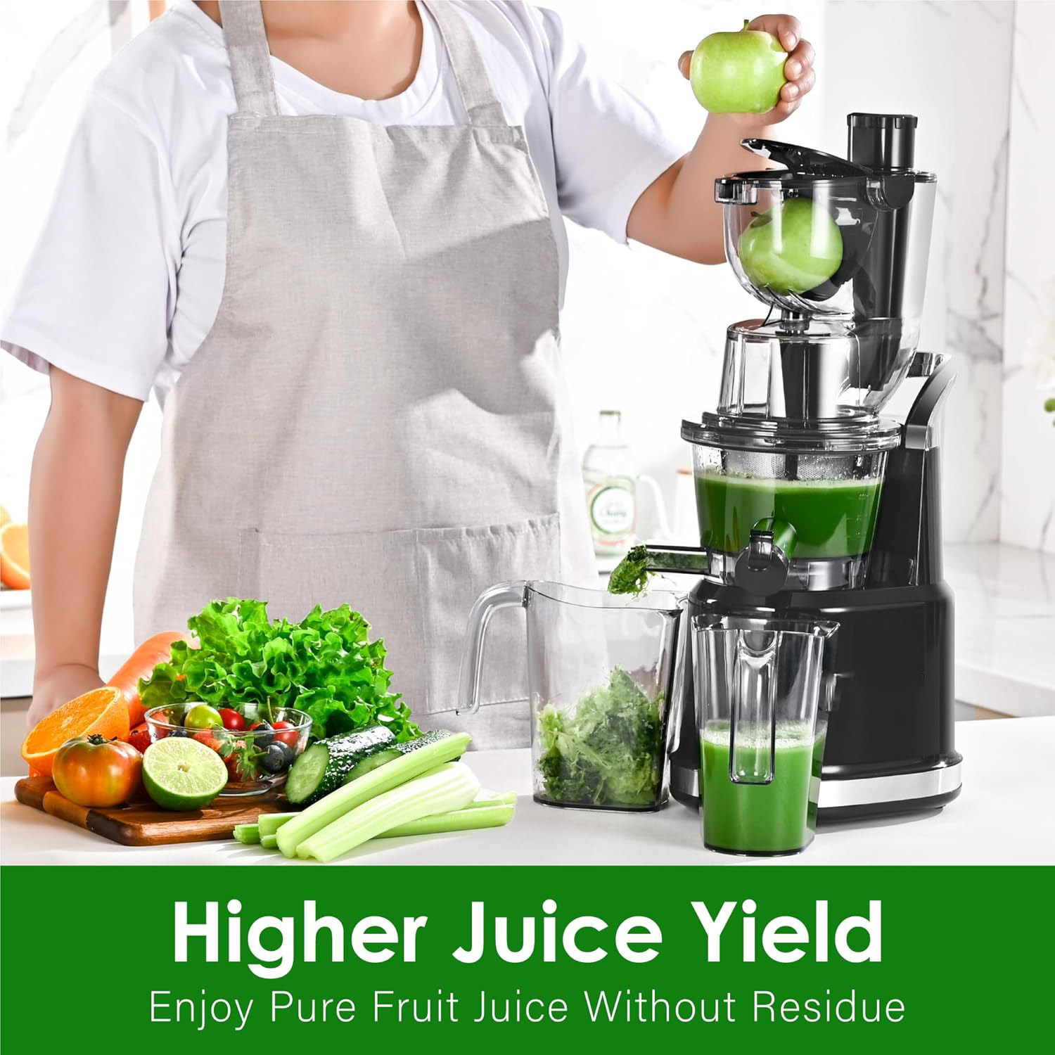 🎉⚡Hot Sale⚡Cold Press Juicer Machines, Kitchen in the Box Slow Masticating Juicers Machine,3.26inch Large Wide Feed Chute Fit Whole Fruits & Vegetables,BPA Free,Easy to Clean (Bright Black)