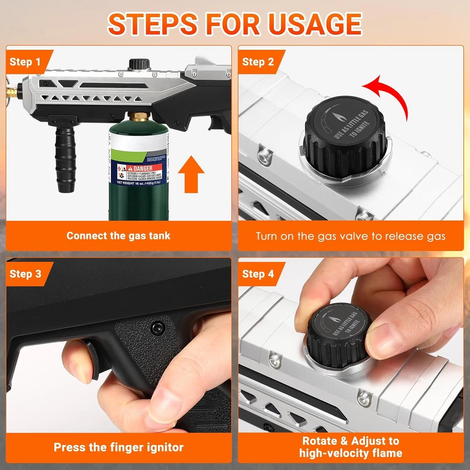 Powerful Propane Grill Torch Gun, Sous Vide With Adjustable Flame