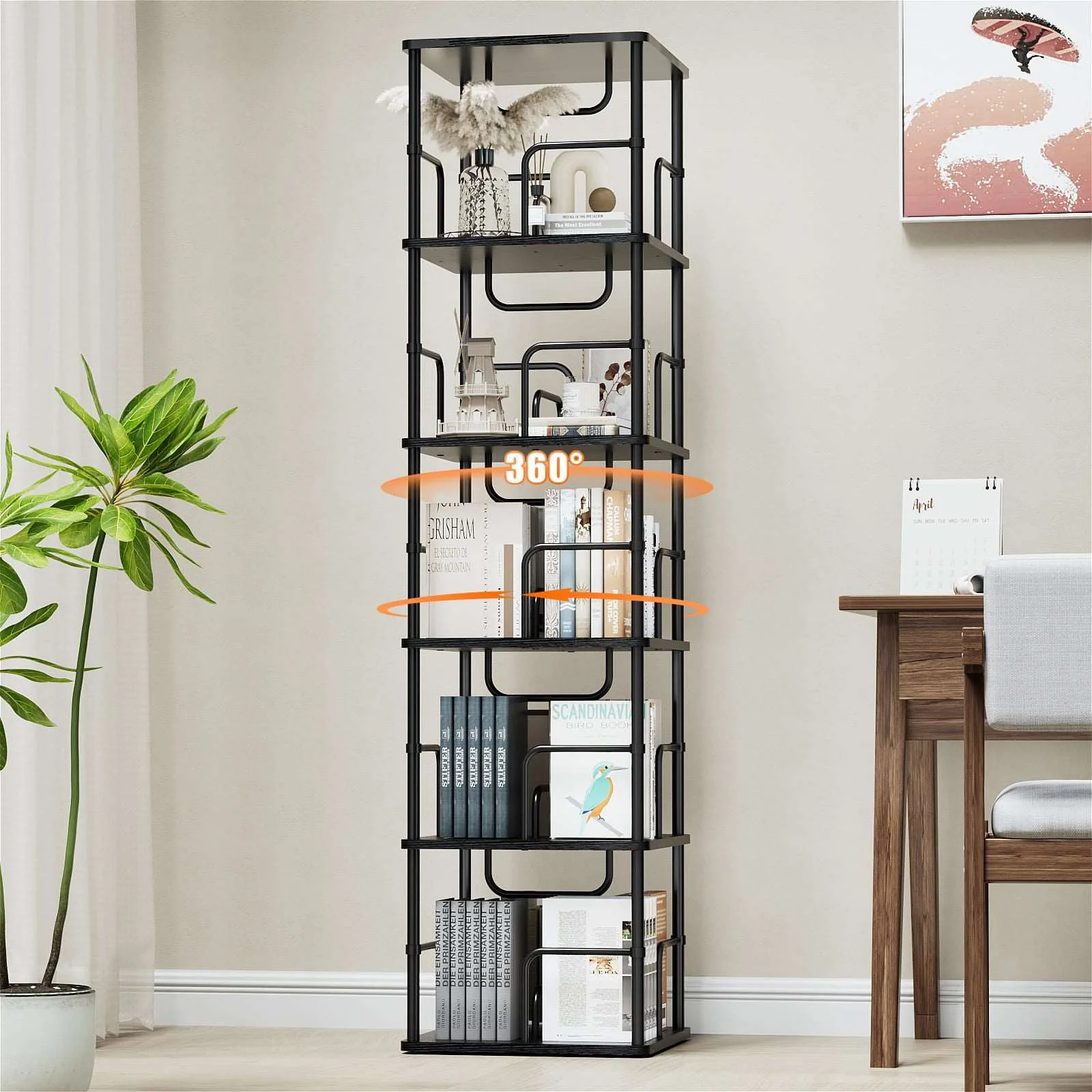 3-5 Tier Rotating Bookshelf With 360° Spinning Display
