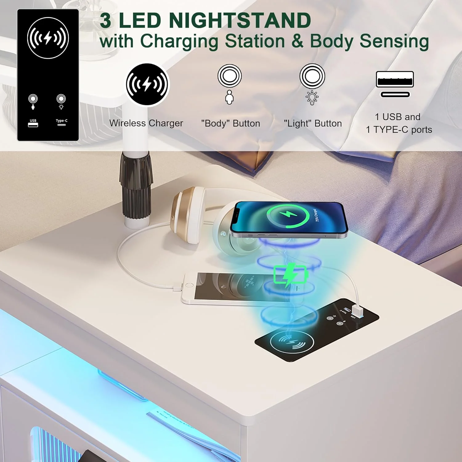 Nightstand with Wireless Charging Station