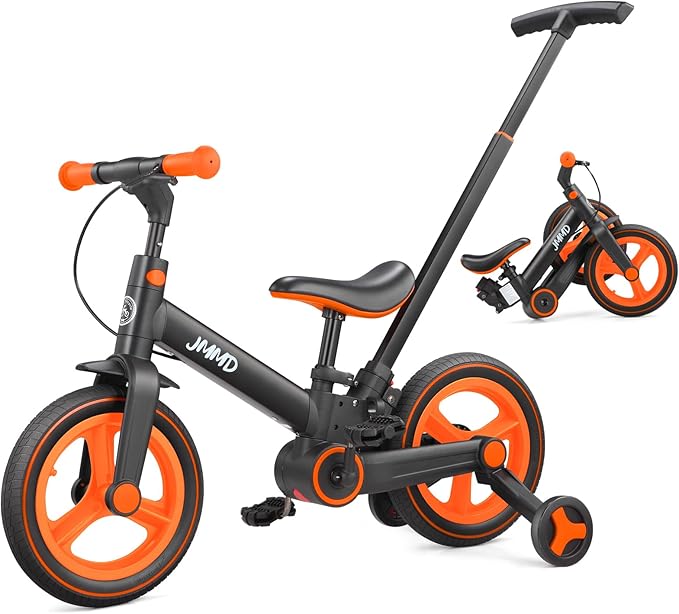 6-in-1 Toddler Bike & Stroller | Foldable Push Bike w/Training Wheels