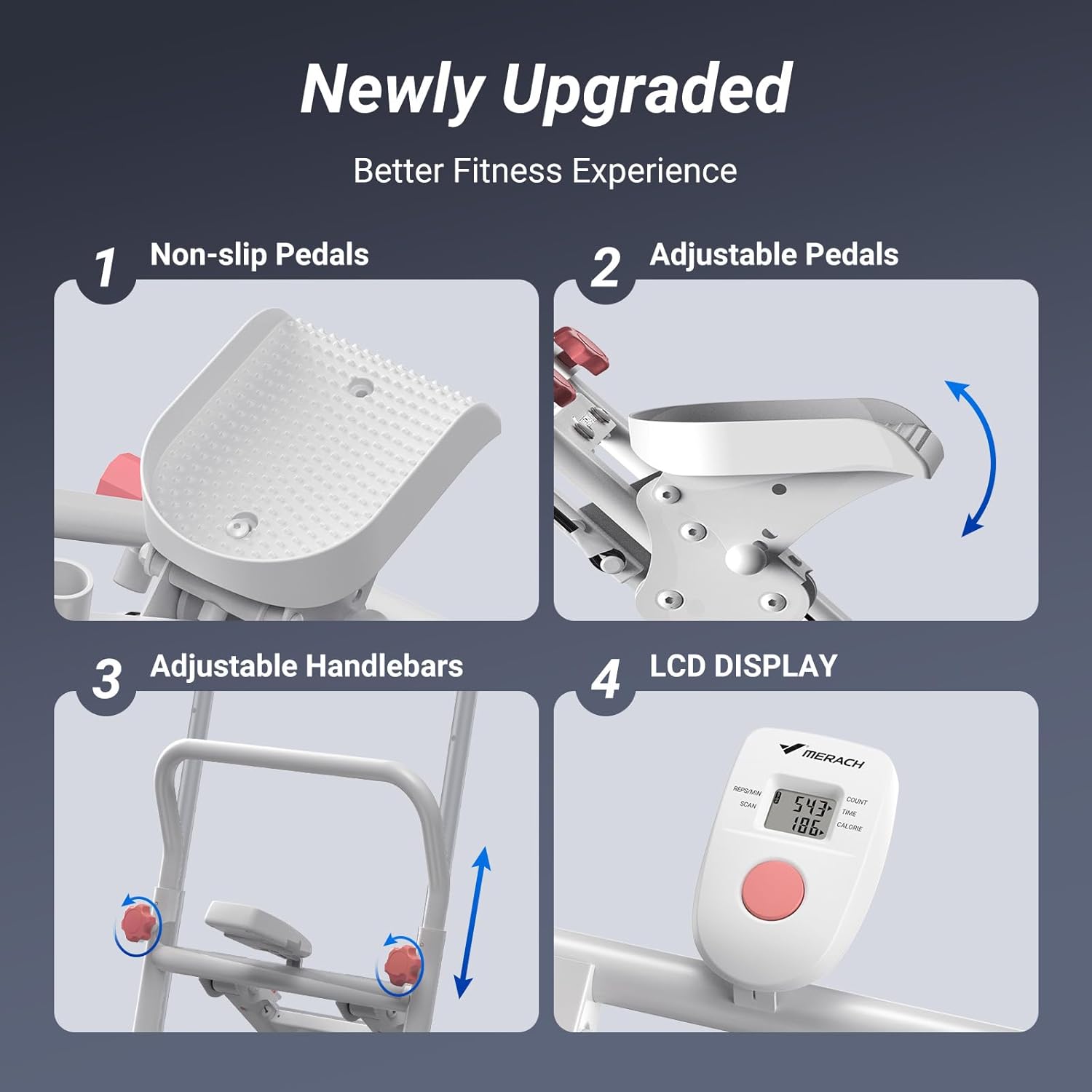 Stair Stepper with Handlebar, LED Display, 300LBS Capacity, Climber Exercise Machine for Workouts, Home Fitness Equipment for Women&Men