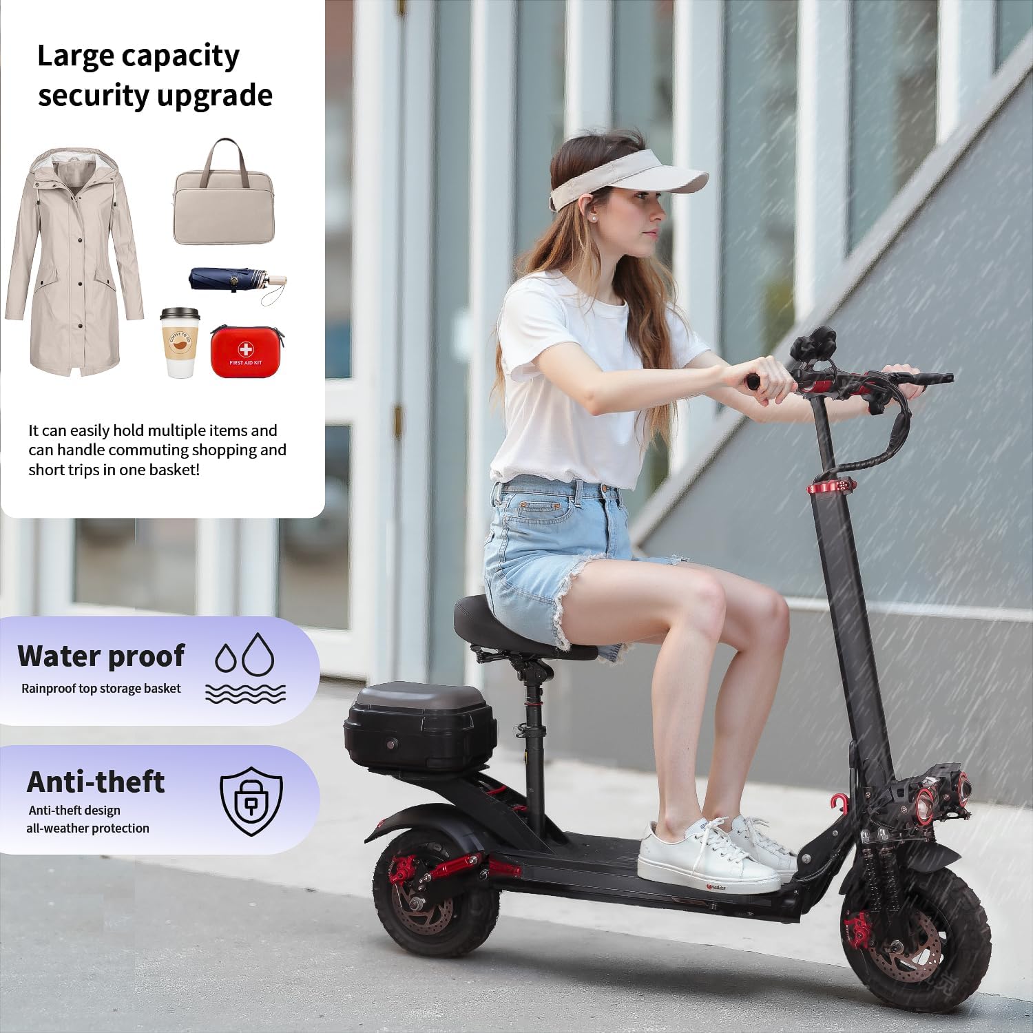 1200W Electric Scooter, with APP, 1200W 48V 13A/18A, 34 /37Miles Range, 34mph, Commuter Electric Scooter with Seat, 440lbs Max Load