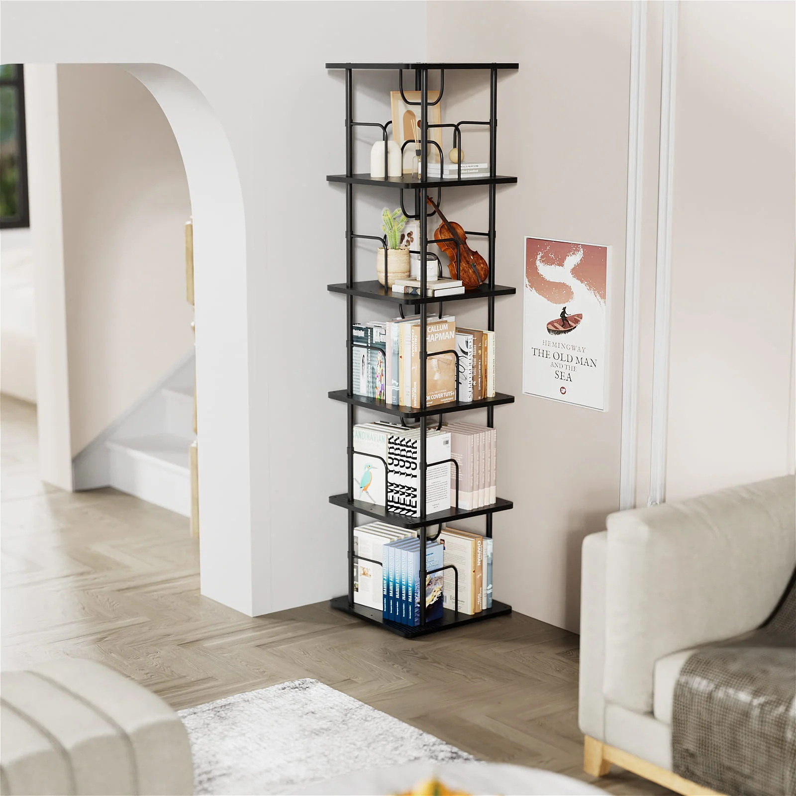 3-5 Tier Rotating Bookshelf With 360° Spinning Display
