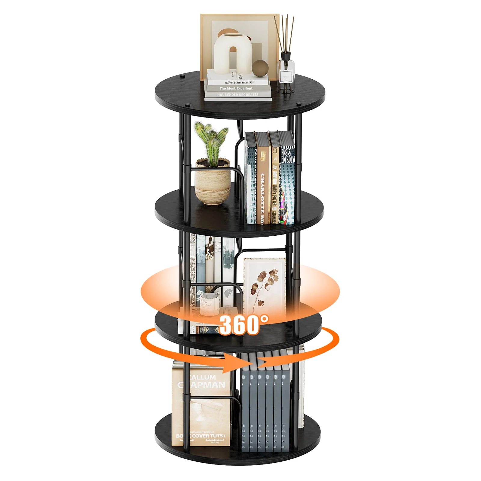 3-5 Tier Rotating Bookshelf With 360° Spinning Display