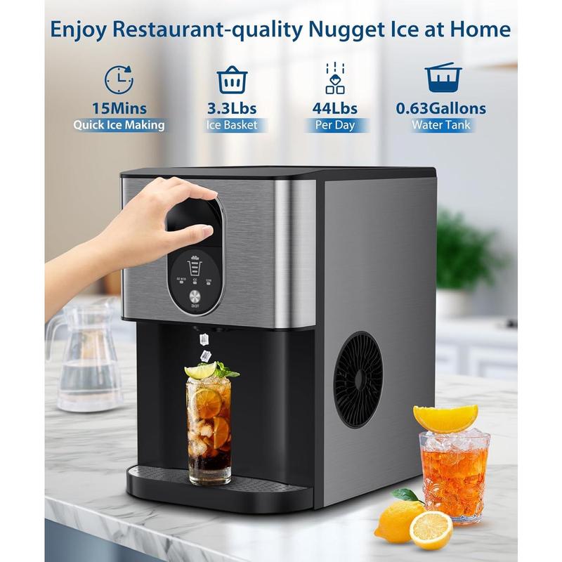Nugget Ice Maker, 44lbs/Day, Fast 15min Ice, Self-Dispensing & Self-Cleaning