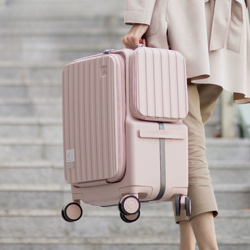 Front opening aluminum frame zipper luggage trolley case