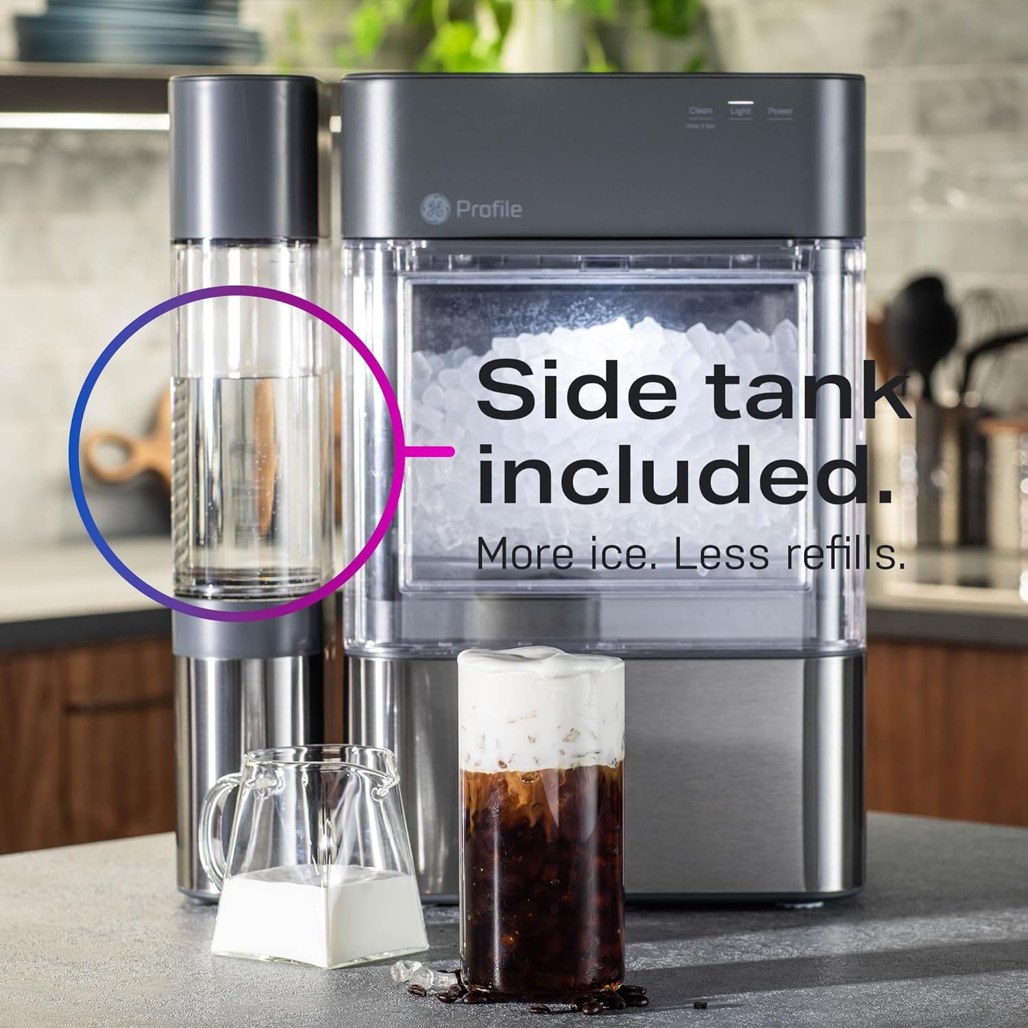 2.0 with 0.75 Gallon Tank, Chewable Crunchable Countertop Nugget Ice Maker, Scoop included, 38 lbs in 24 hours, Pellet Ice Machine with WiFi & Smart Connected, Black Stainless Steel