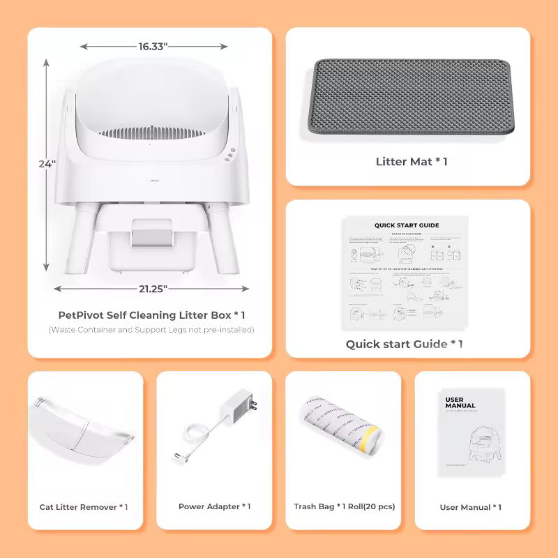 Automatic Cat Litter Box for Multiple Cats with Trash Bags and Litter Mat