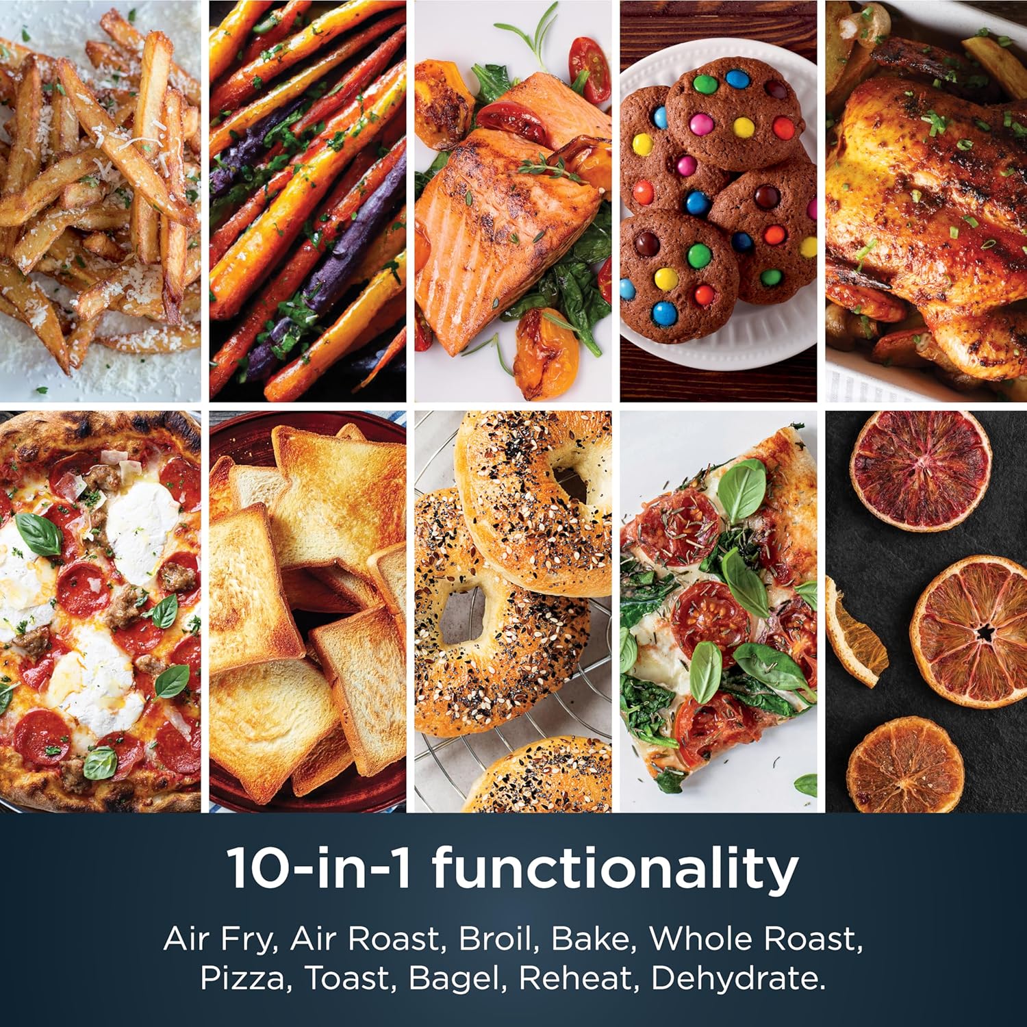 10-in-1 Smart XL Air Fry Oven, Bake, Broil, Toast, Roast, Digital Toaster, Thermometer, True Surround Convection up to 450°F, includes 6 trays & Recipe Guide