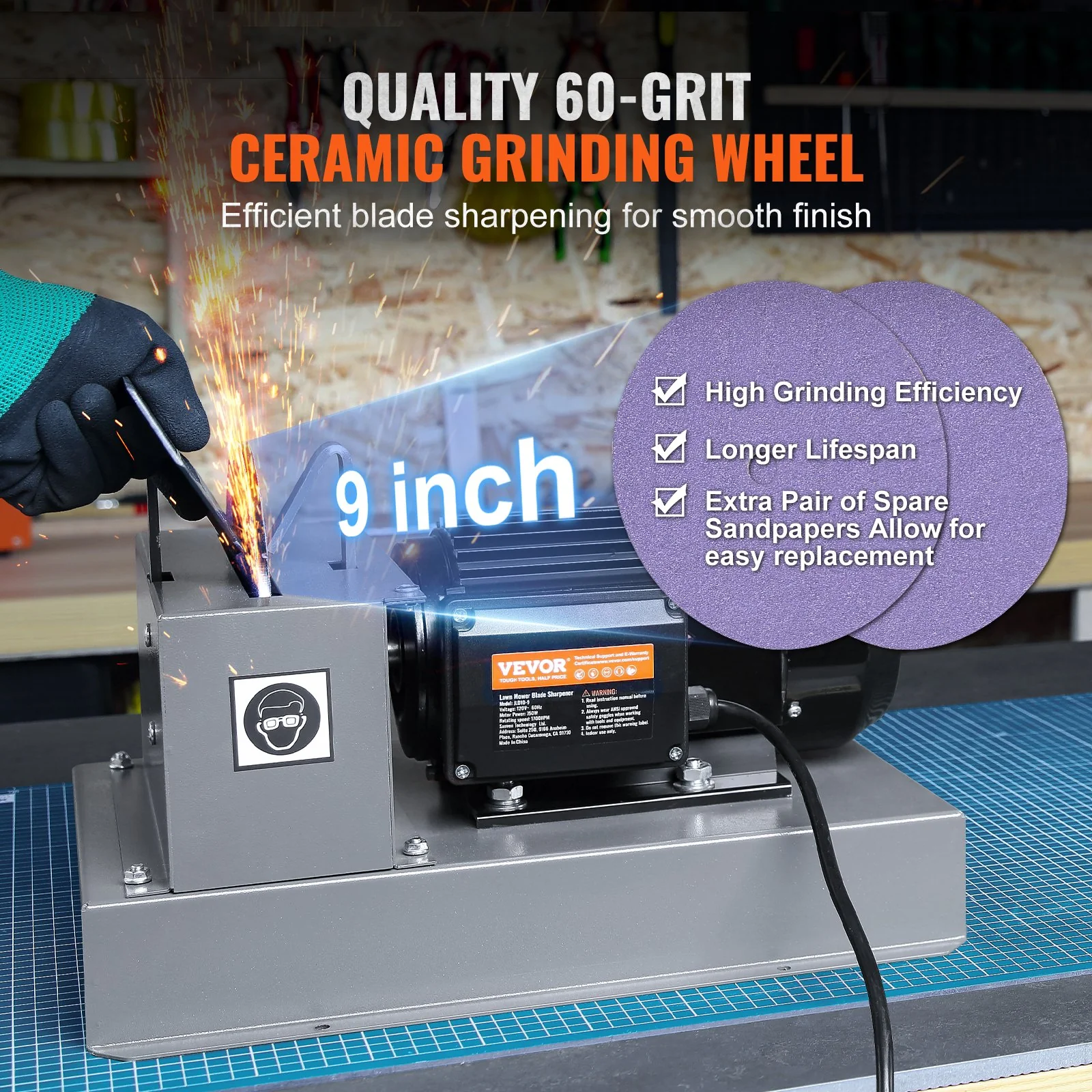 Lawnmower Blade Sharpener 1 HP 750W with 9