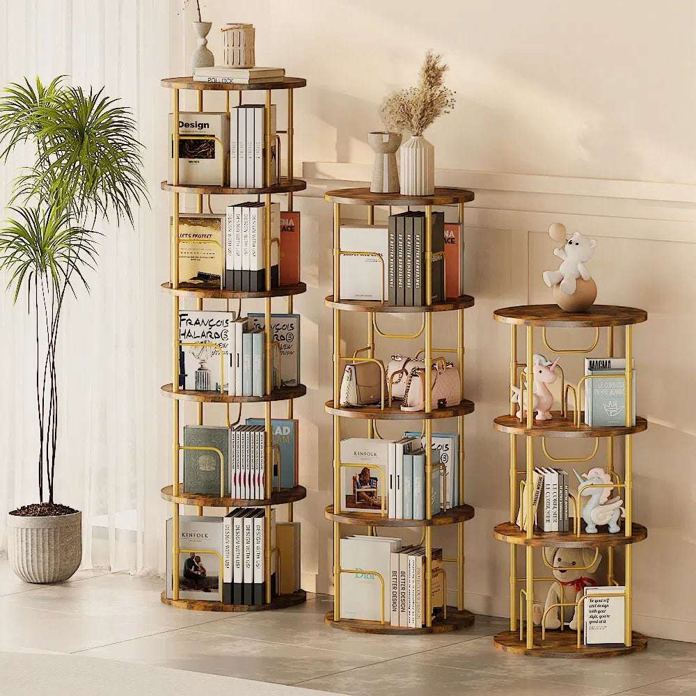 3-5 Tier Rotating Bookshelf With 360° Spinning Display