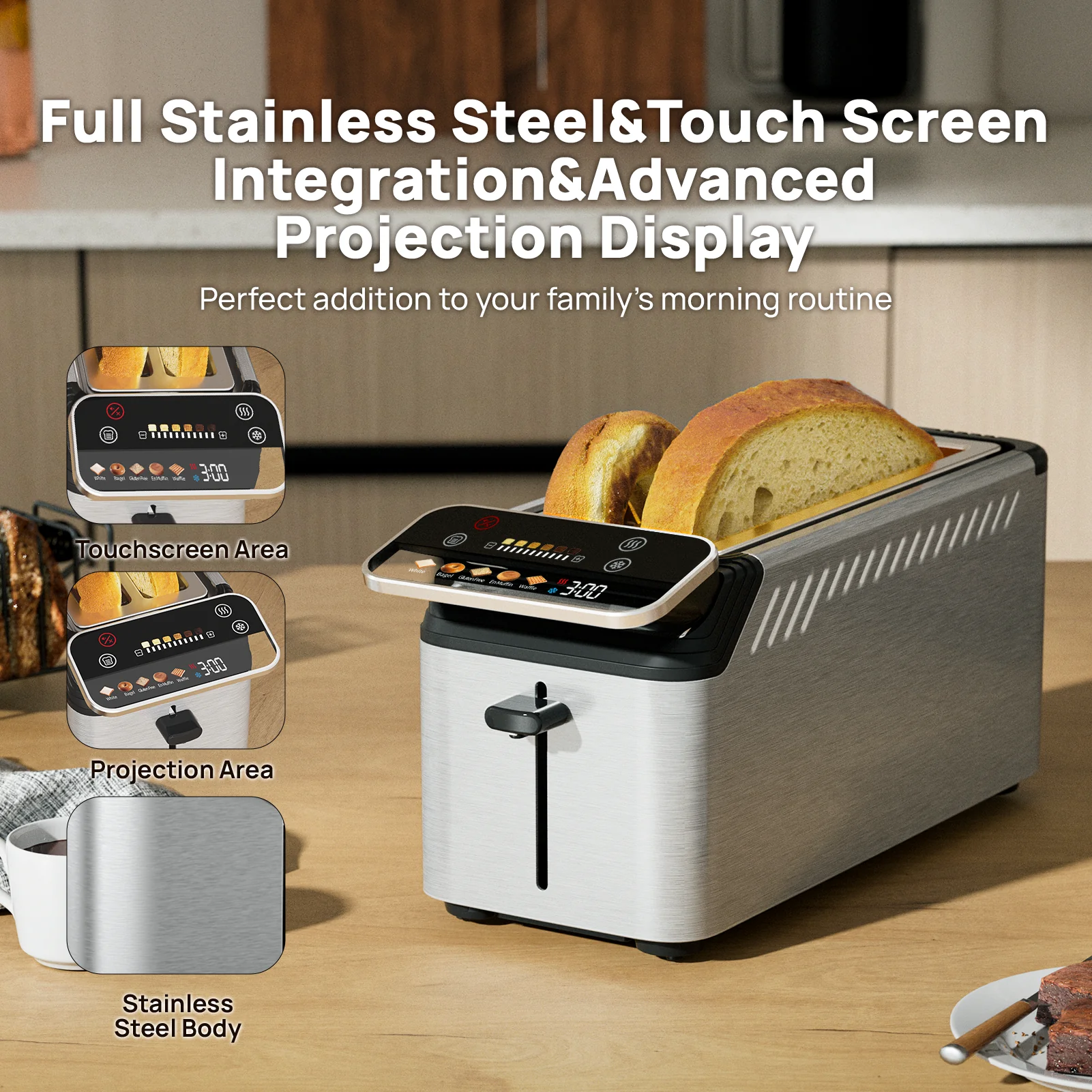 Stainless Steel Smart Toaster, 2 & 4 Slice | Projection Touchscreen, 1.5