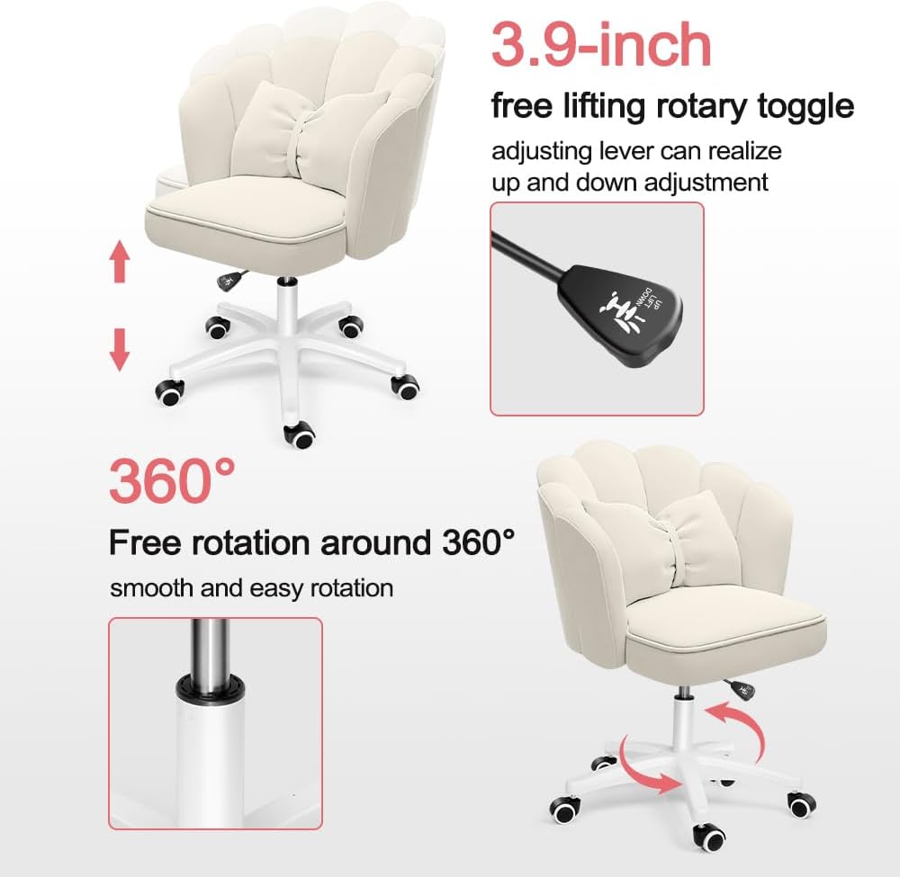 Office Chair Cute Petal Desk Chair, Modern Fabric Home Butterfly Chairs Height Adjustable Chair Makeup Chairs Computer Chairs