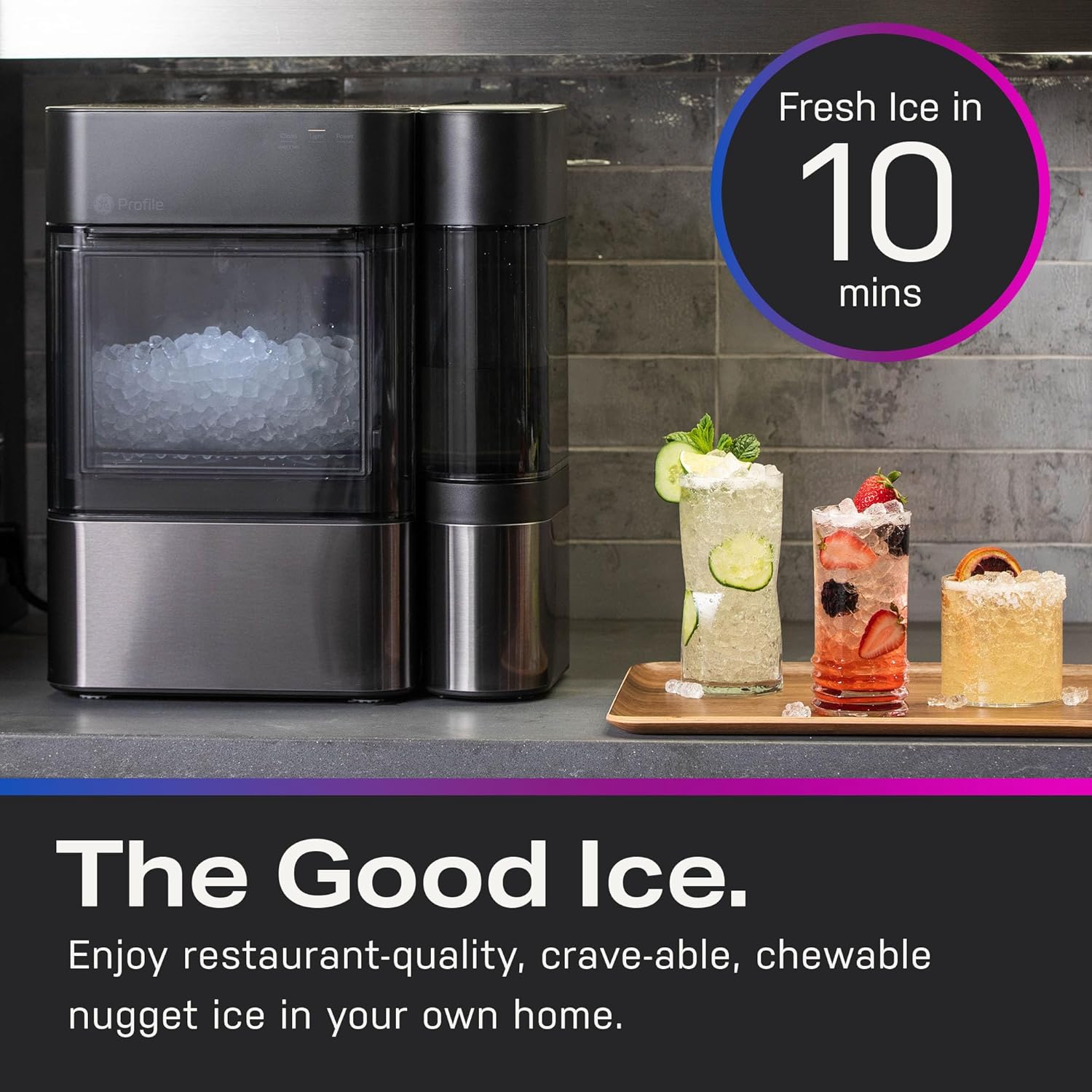2.0 with 0.75 Gallon Tank, Chewable Crunchable Countertop Nugget Ice Maker, Scoop included, 38 lbs in 24 hours, Pellet Ice Machine with WiFi & Smart Connected, Black Stainless Steel